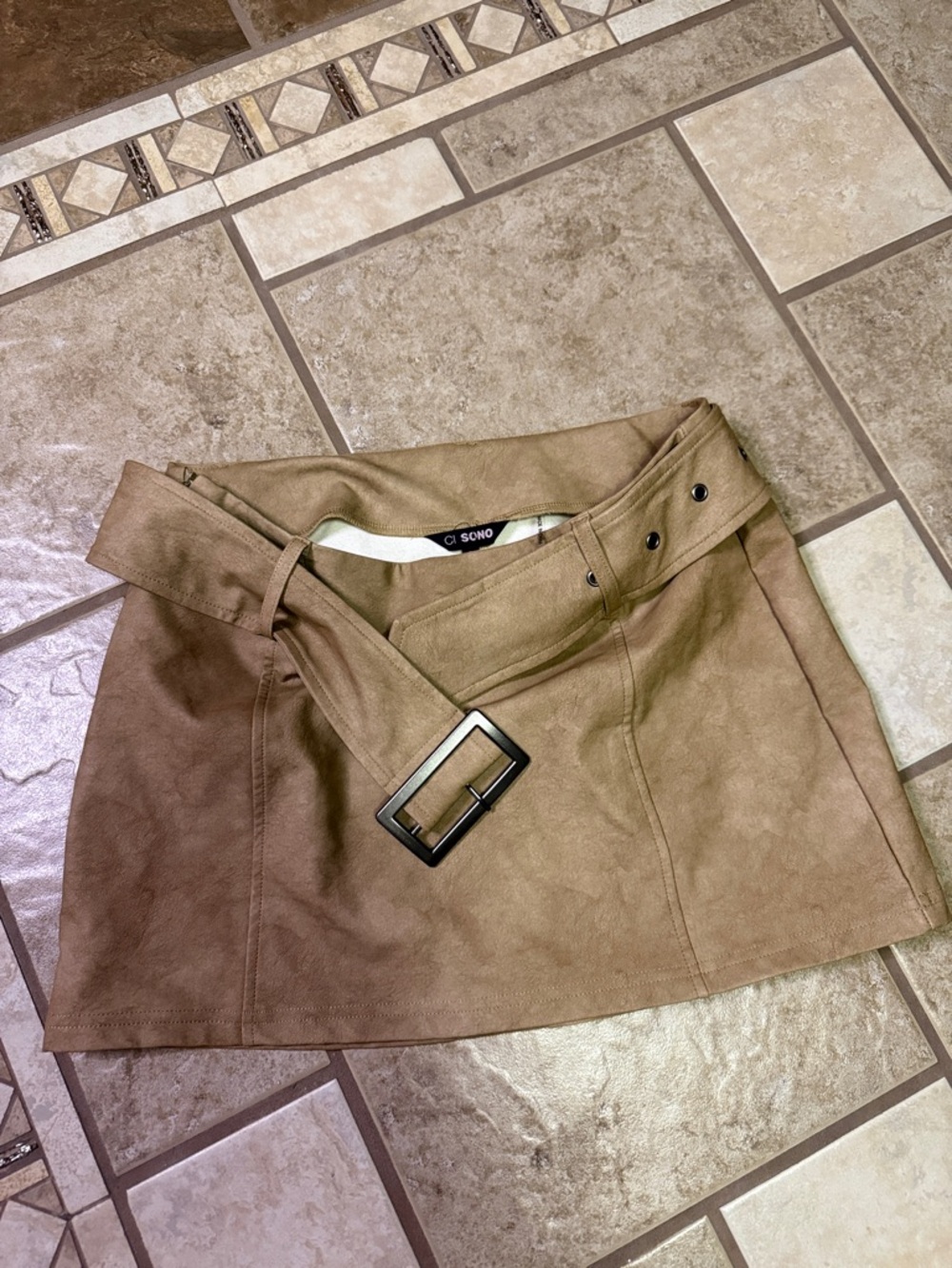 Ci Sono Tan Suede Mini Skirt with Belt